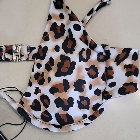 Zaful Leopard Print White Brown Black Swimsuit Bikini Top - Medium Size 6 - Picture 4 of 12